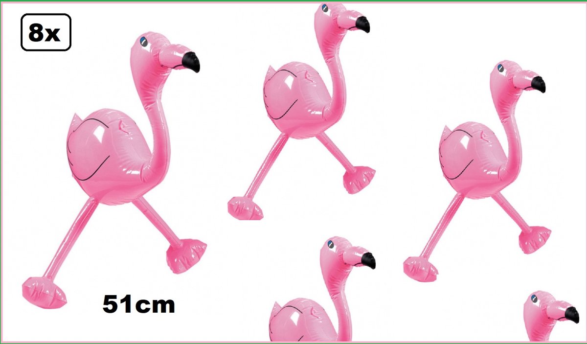 8x Opblaasbare Flamingo 51 cm - Hawai tropical tuin feest zomer party dieren fun festival  opblaas