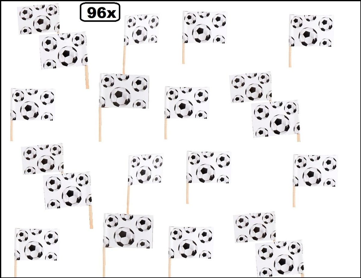 96x Cocktailprikkers voetbal zwart/wit