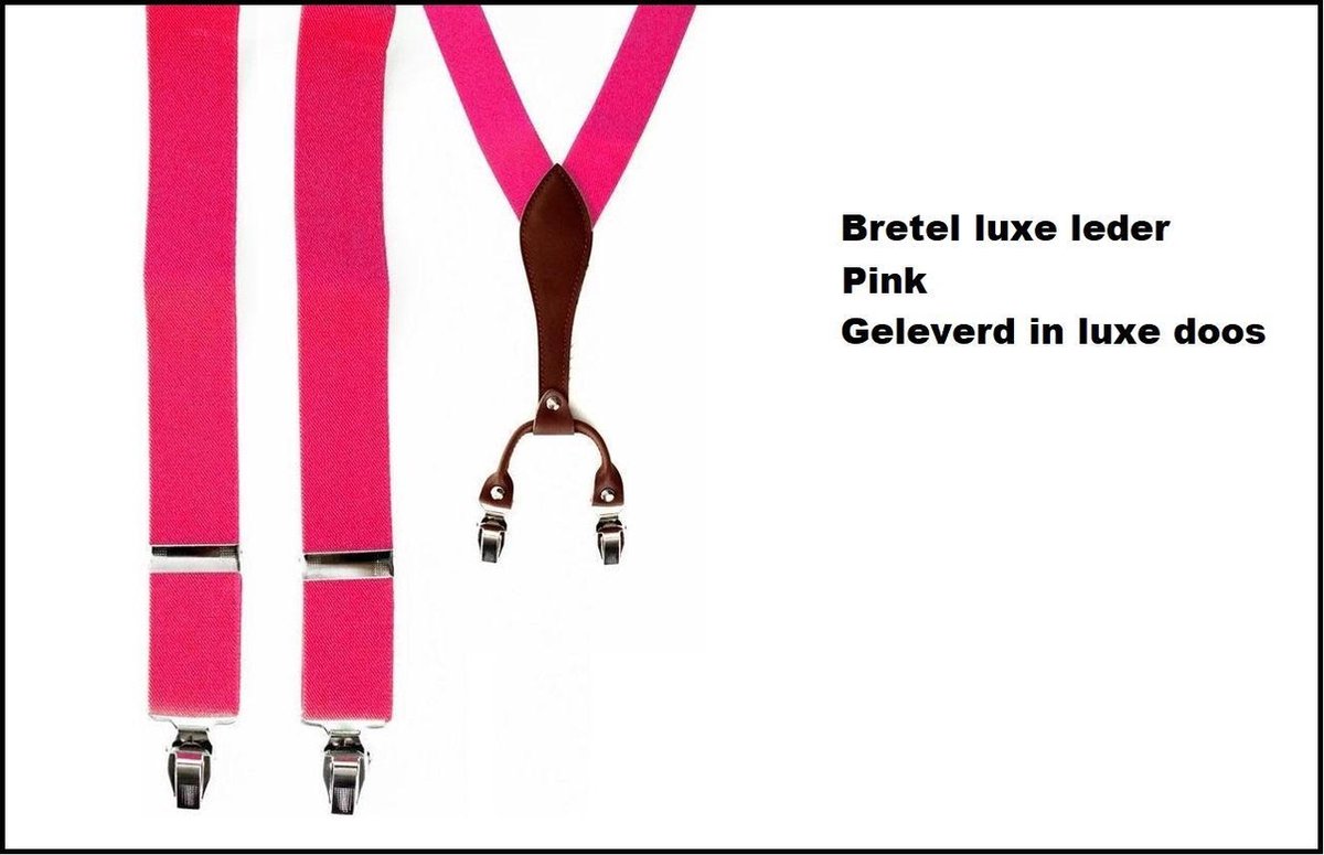 Bretel luxe pink met leder in doos- bretels disco carnaval festival thema feest party verjaardag