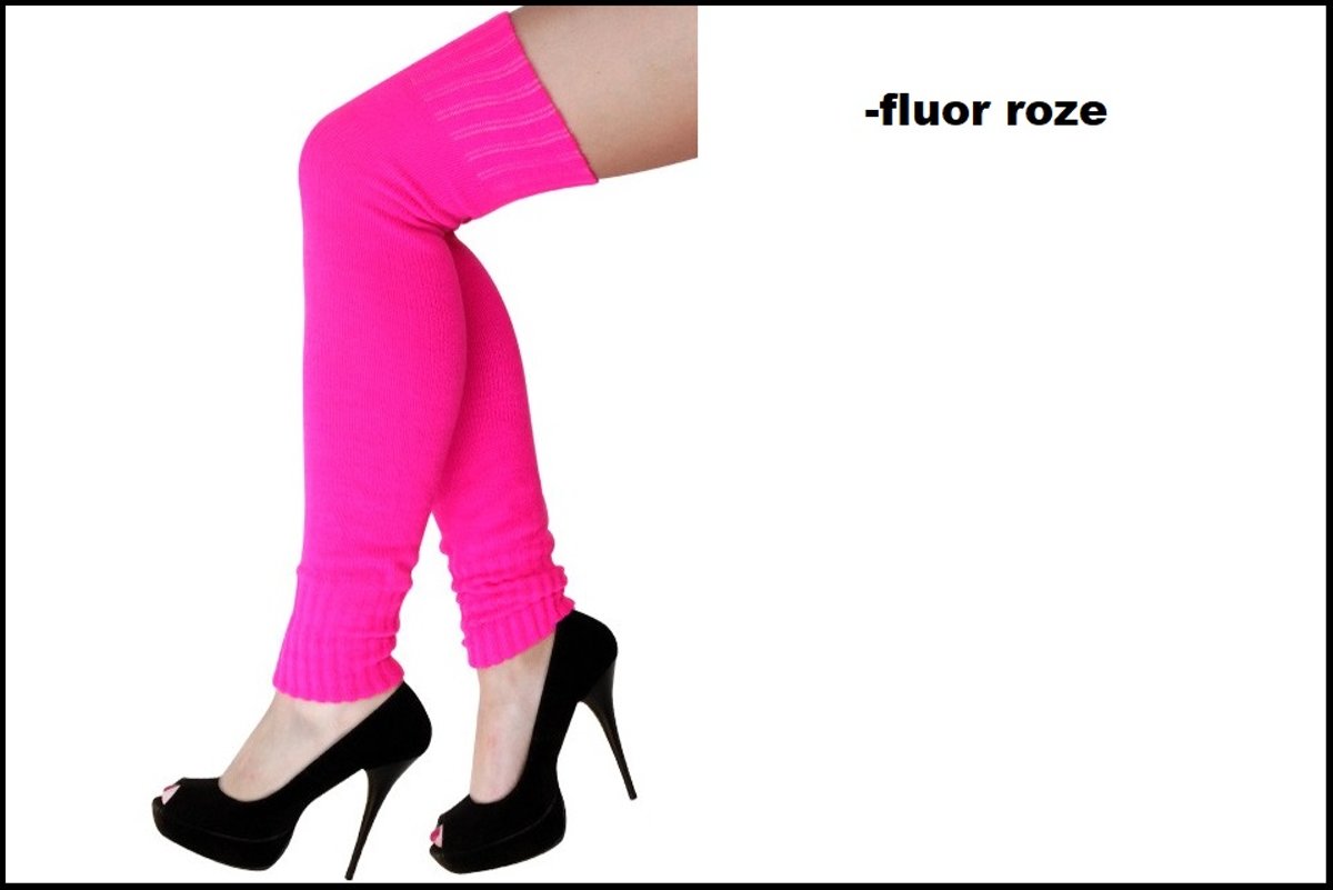 Lange sokken fluor roze - maat one size - kniekousen pink kousen sportsokken cheerleader voetbal hockey unisex festival carnaval