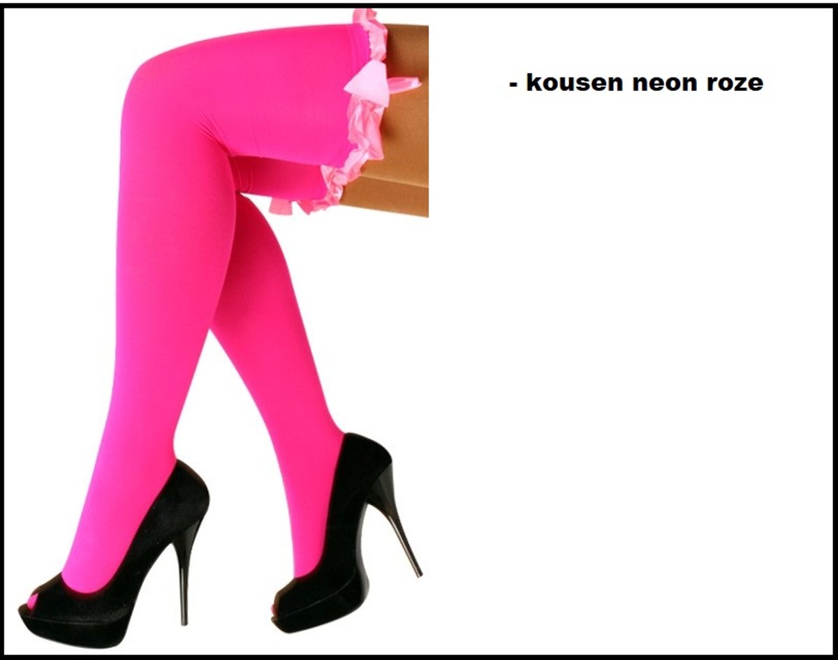 Stay up kousen fluor roze met strikje - maat 36-42 - kniekousen fluor roze overknee kousen sportkousen cheerleader carnaval voetbal hockey unisex festival