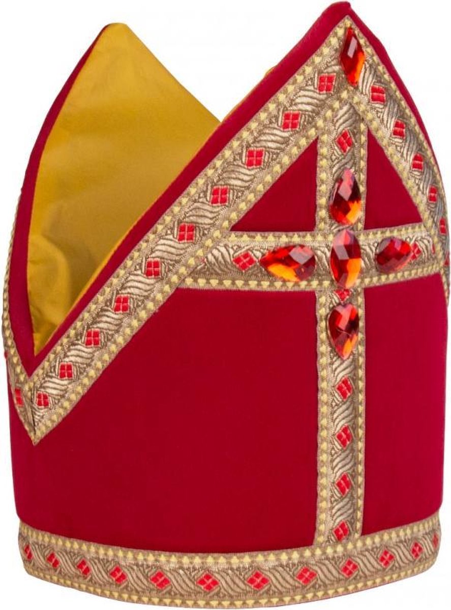 Kokermijter Sinterklaas ruitjesband  rood - mijter sint en piet Sint nicolaas