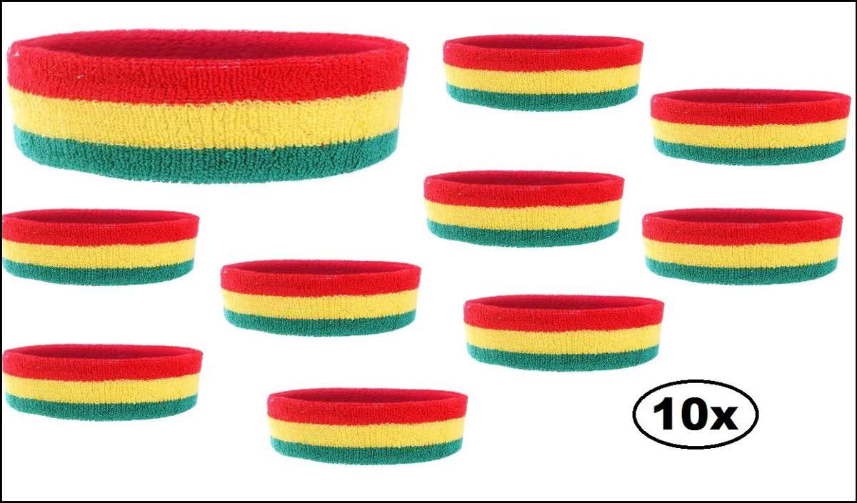 10x Hoofdband rood/geel/groen