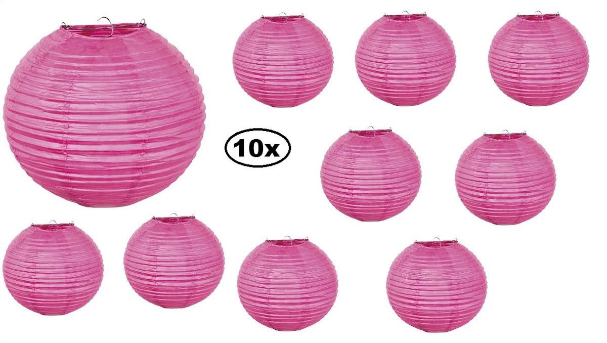 10x Lampion papier pink met draadstalen frame 25 cm