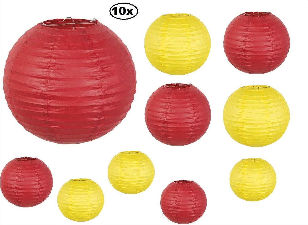 10x Lampion papier rood en geel met draadstalen frame 25 cm