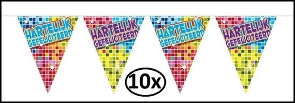 10x Vlaggenlijn Disco blocks Hartelijk gefeliciteerd