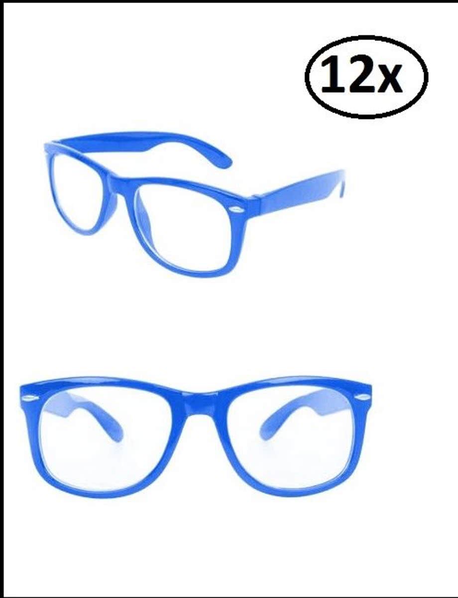 12x Blues brother bril blauw met blank glas