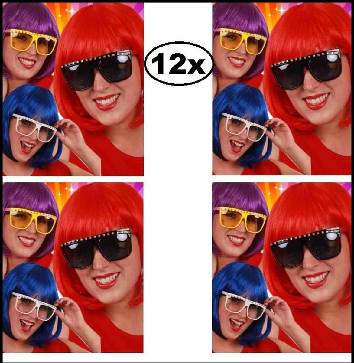 12x Bril party rock 3 assortiment kleuren