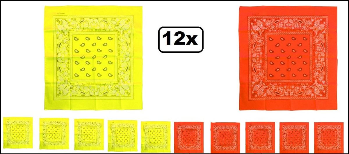 12x Zakdoek/bandana Fluor geel/oranje 53 x 53 cm