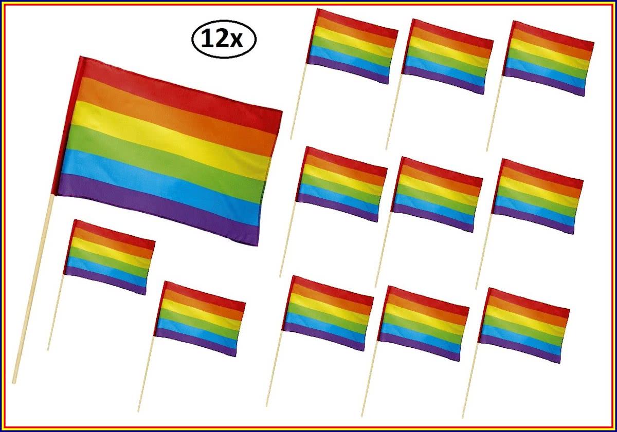 12x Zwaaivlag polyester Regenboog 30x45 cm