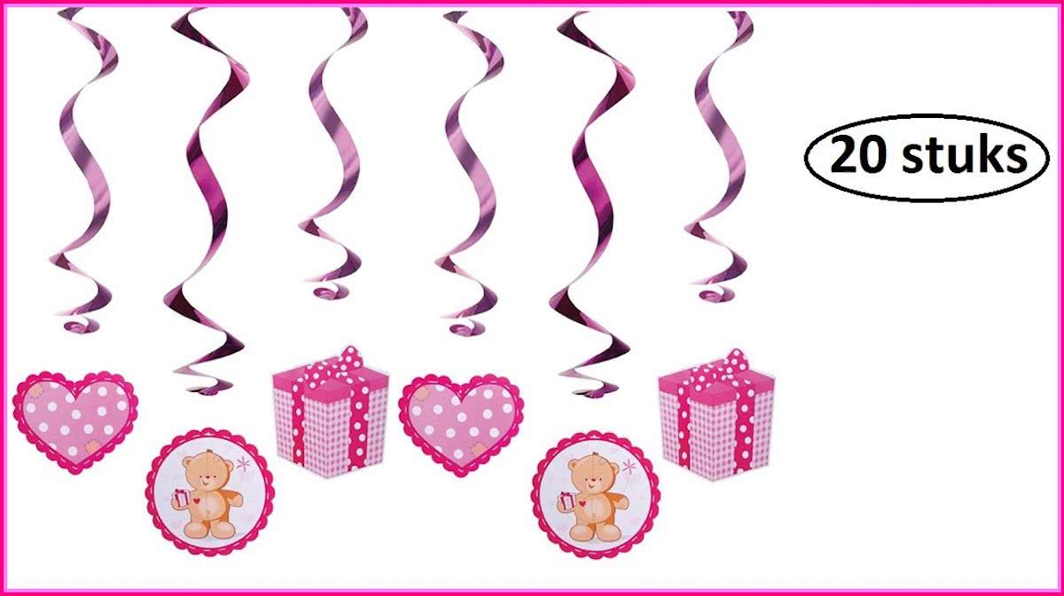 20x Decoratie swirls teddyberen roze 60 cm