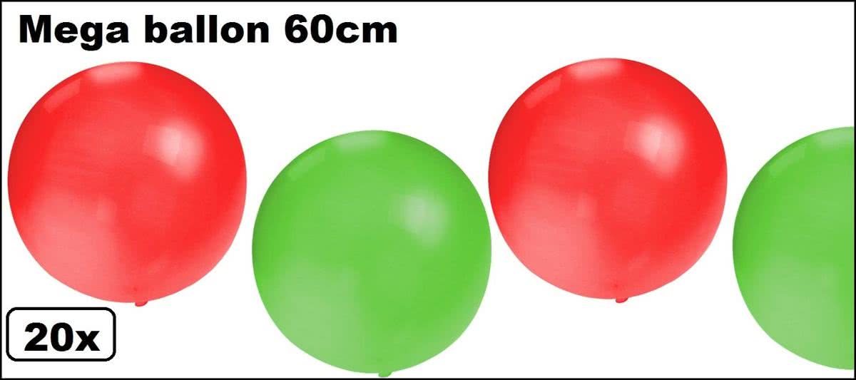 20x Mega Ballon 60 cm rood-groen