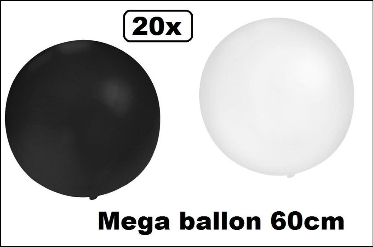 20x Mega Ballon 60 cm zwart-wit