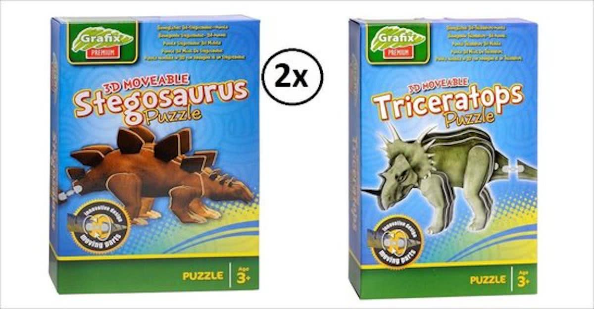 2x Beweegbare 3D Puzzel Stegosaurus en Triceratops