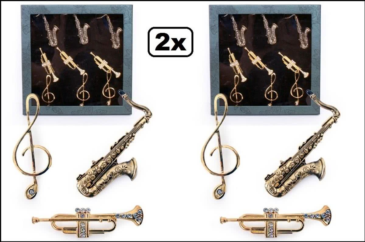 2x Broche box Muziekinstrumenten assortie