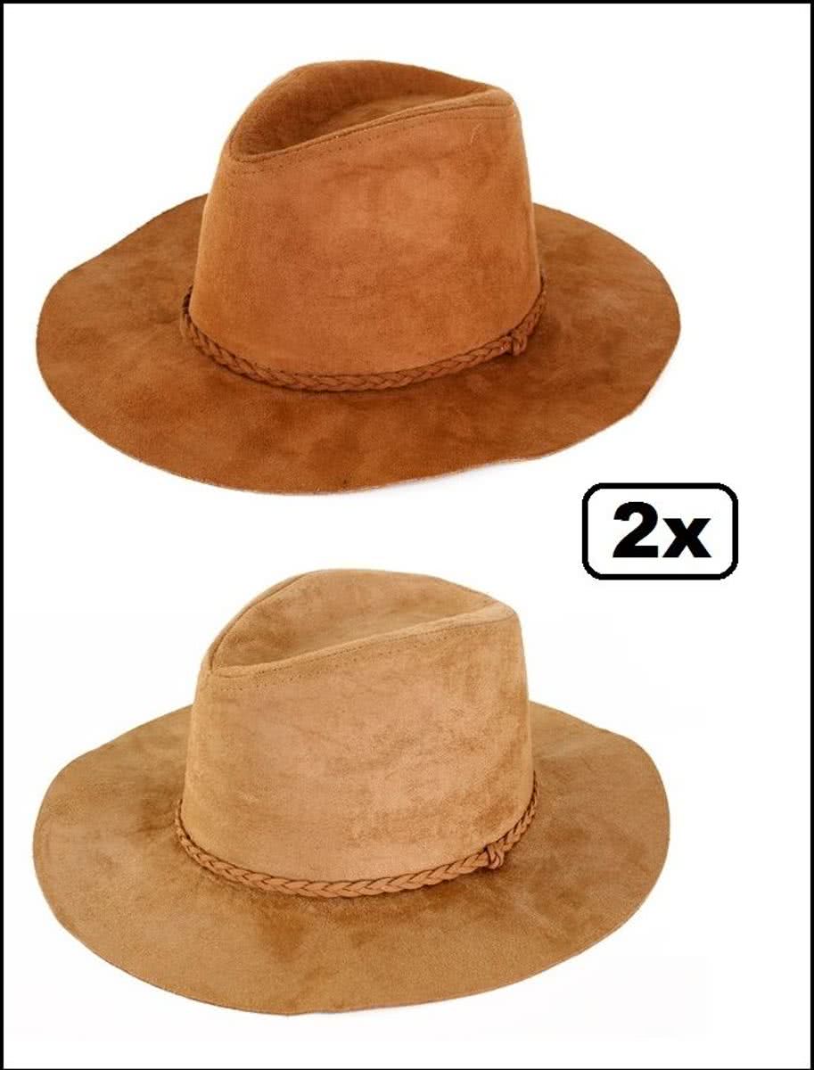 2x Cowboy hoed suede Indiana bruin/beige