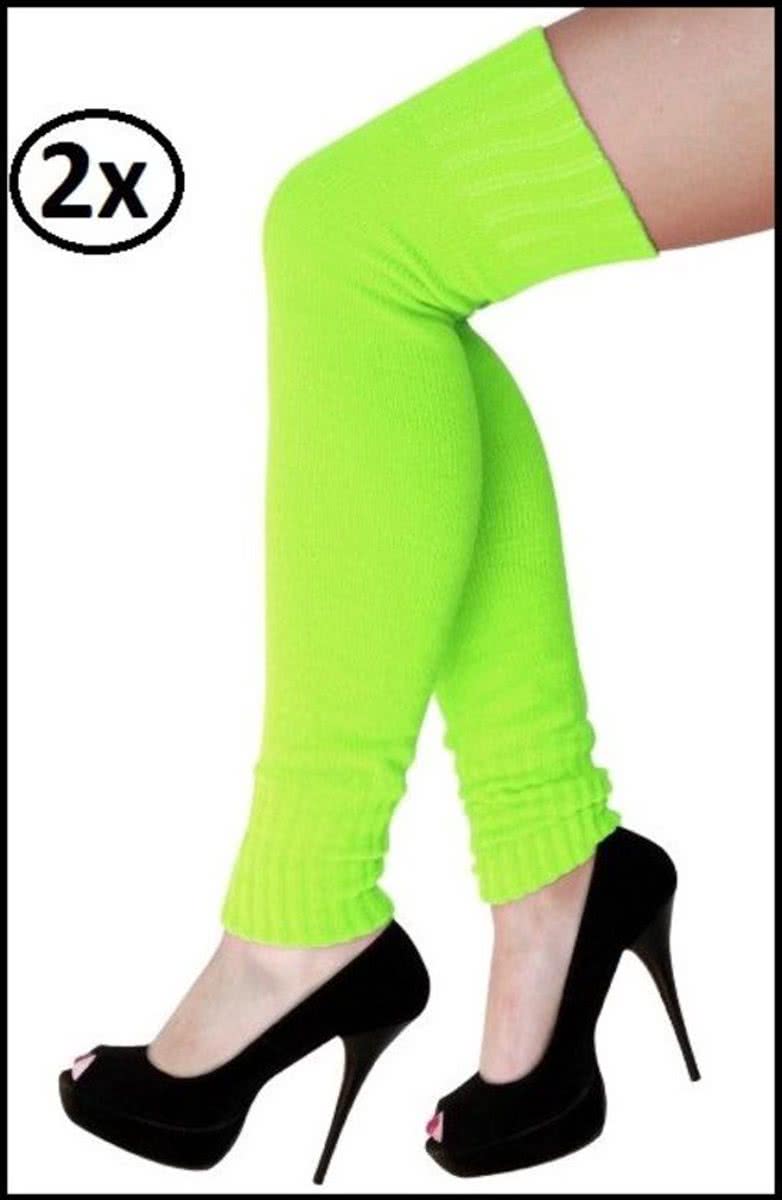 2x Dames knee-over beenwarmers fluor groen