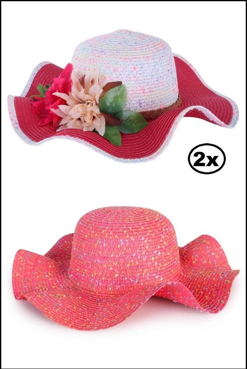 2x Strandhoed rose/wit  en roze