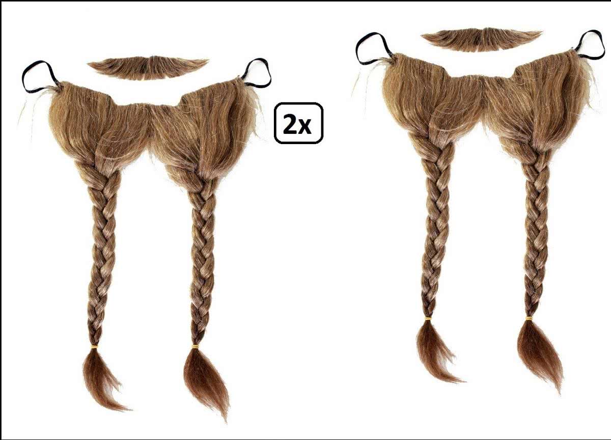 2x Viking baard met losse snor bruin/blond