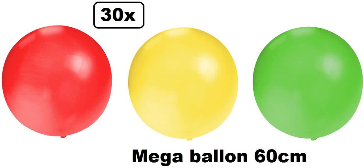 30x Mega Ballon 60 cm rood-geel-groen