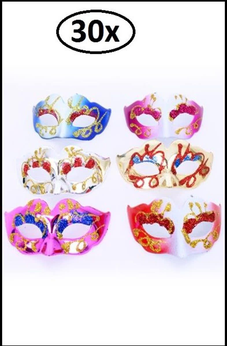 30x Mini decoratie oogmasker met glitter