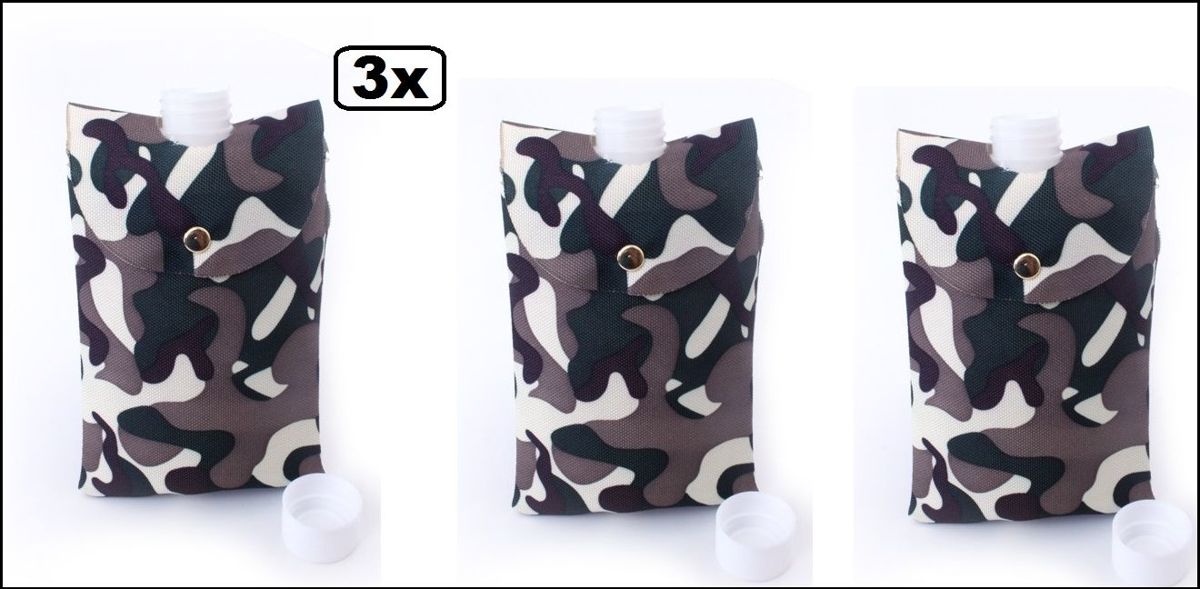 3x Camouflage buidel en drinkfles