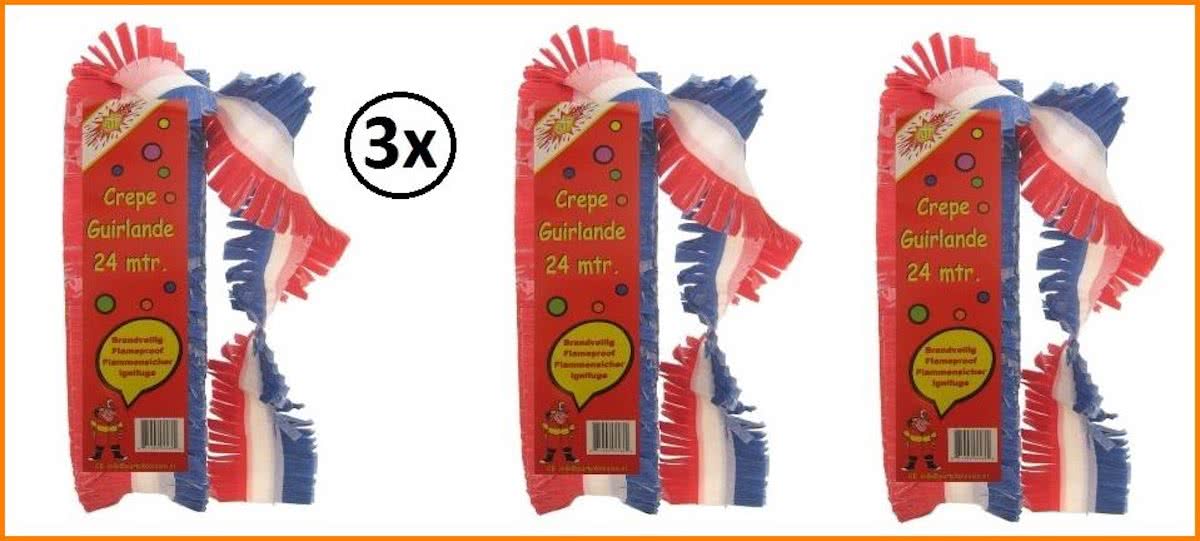 3x Crepe guirlande bedrukt rood/wit/blauw 24m brandveilig