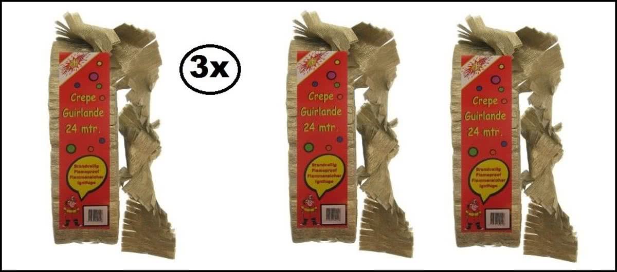 3x Crepe guirlande goud brandveilig 24m