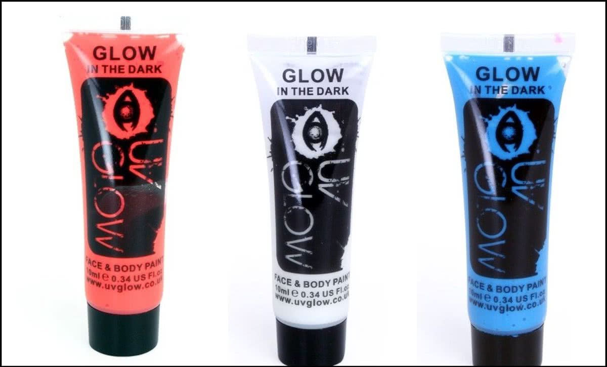 3x Face & body paint 10 ml glow in the dark Holland