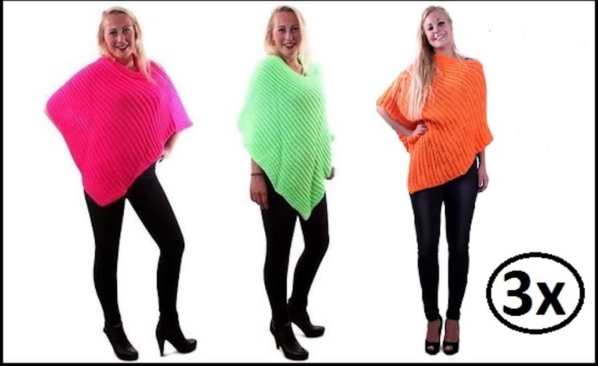 3x Poncho fluor gebreid in 3 kleuren