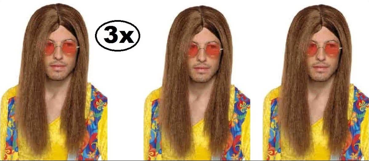 3x Pruik Hippy John