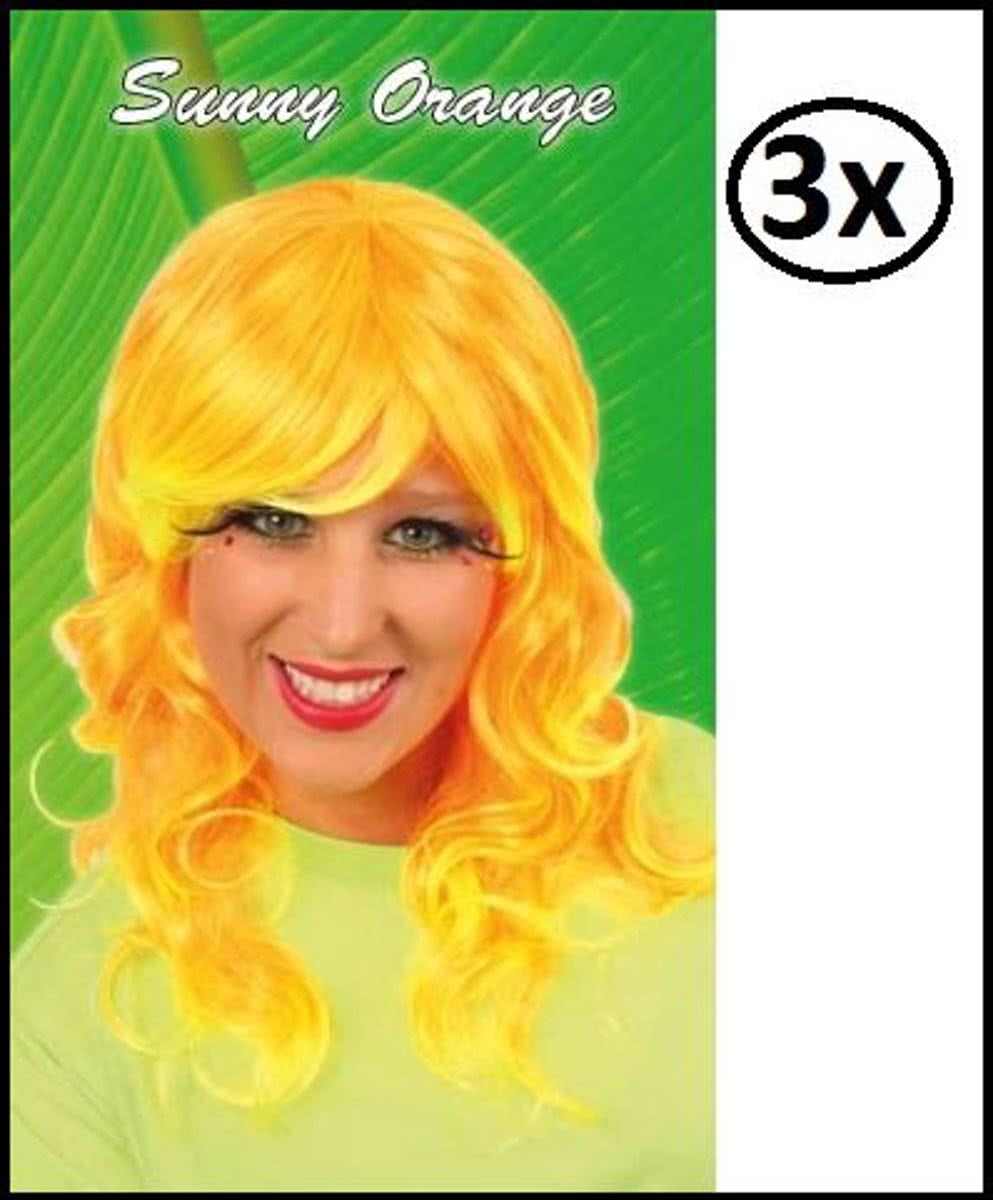 3x Pruik sunny oranje