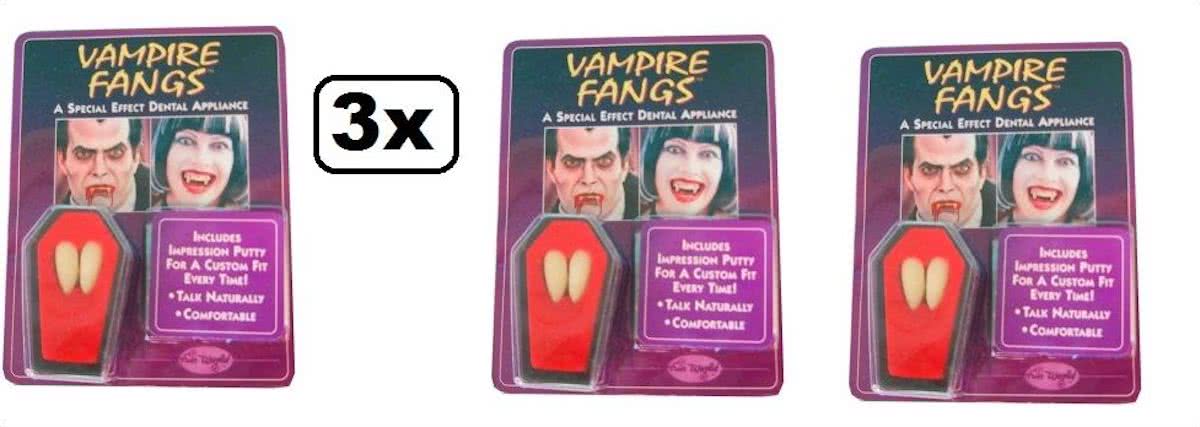 3x Vampier tanden 2 stuks in kistje