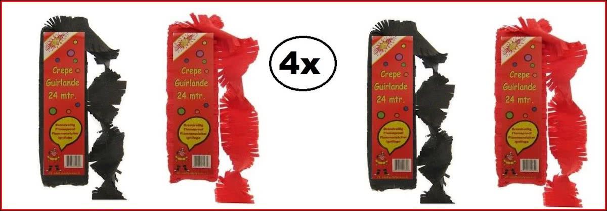 4x Crepe guirlande brandveilig zwart en rood 24m