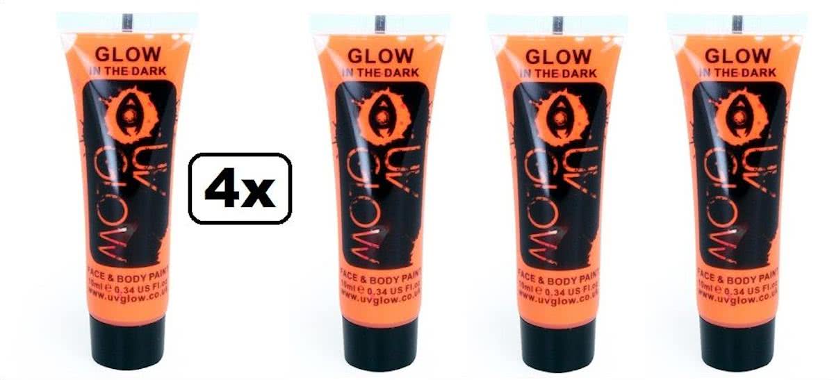 4x Face & body paint 10 ml glow in the dark oranje