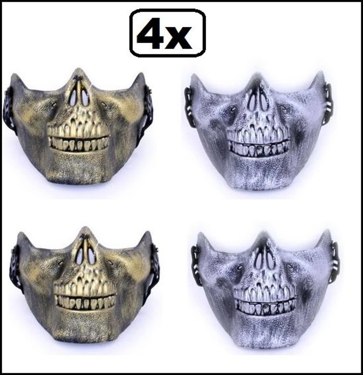 4x Halfmasker onderkaak skull zilver en goud