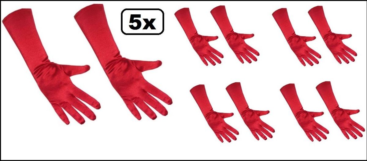 5x Handschoenen satijn stretch luxe 40 cm rood