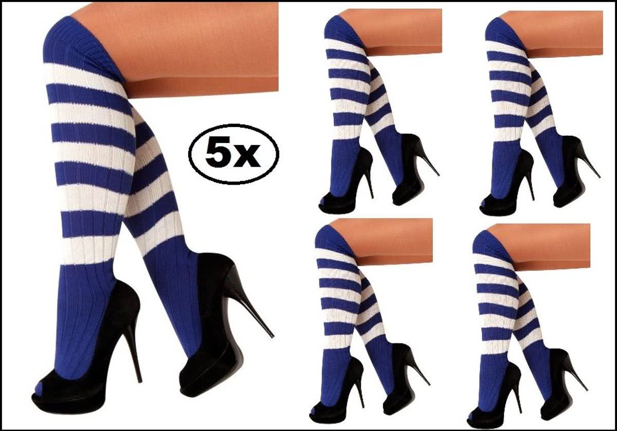 5x Kniekousen blauw/wit 41-47