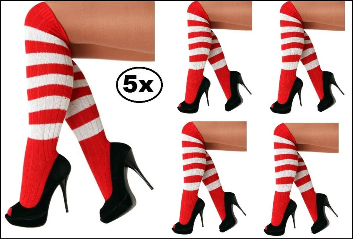 5x Kniekousen rood/wit