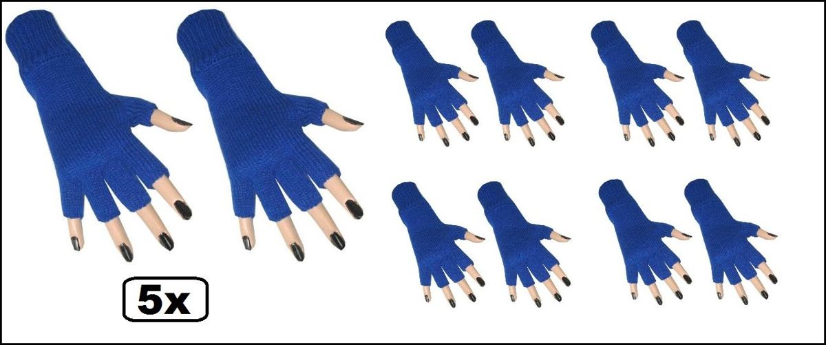 5x Paar vingerloze handschoen blauw