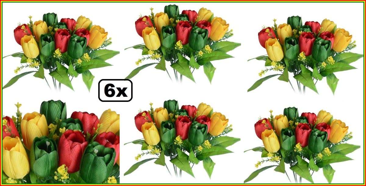 6x Boeketje tulpen rood-geel-groen