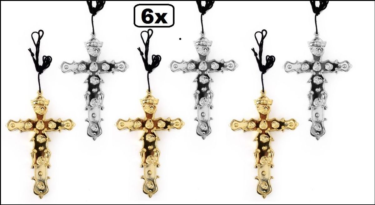 6x Ketting kruis paus zilver/goud