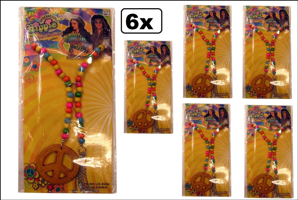 6x Kralen ketting PEACE kleur