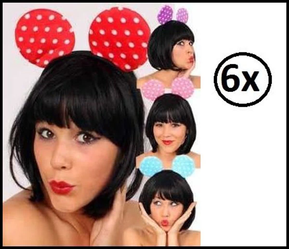 6x Minnie hoofdband met witte stipjes assortie