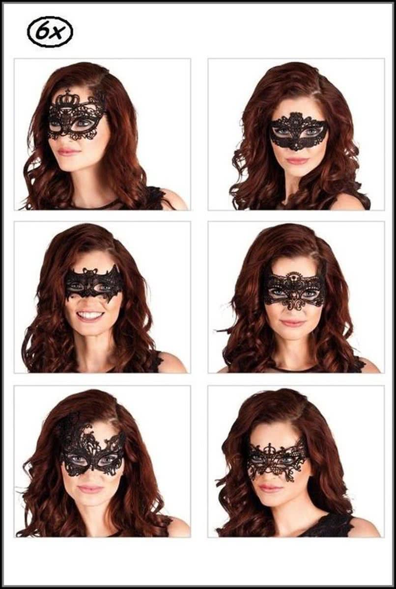 6x Oogmasker Masquerade kant assortie