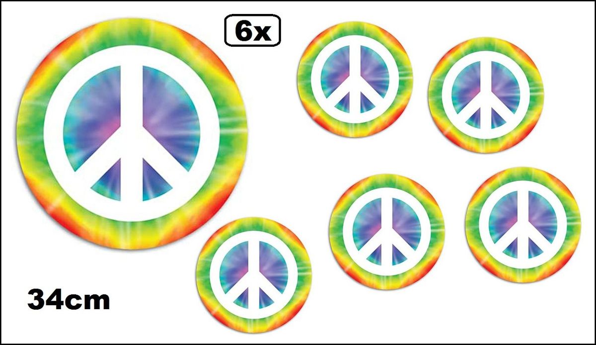 6x Peace teken dubbelzijdig bedrukt 34 cm