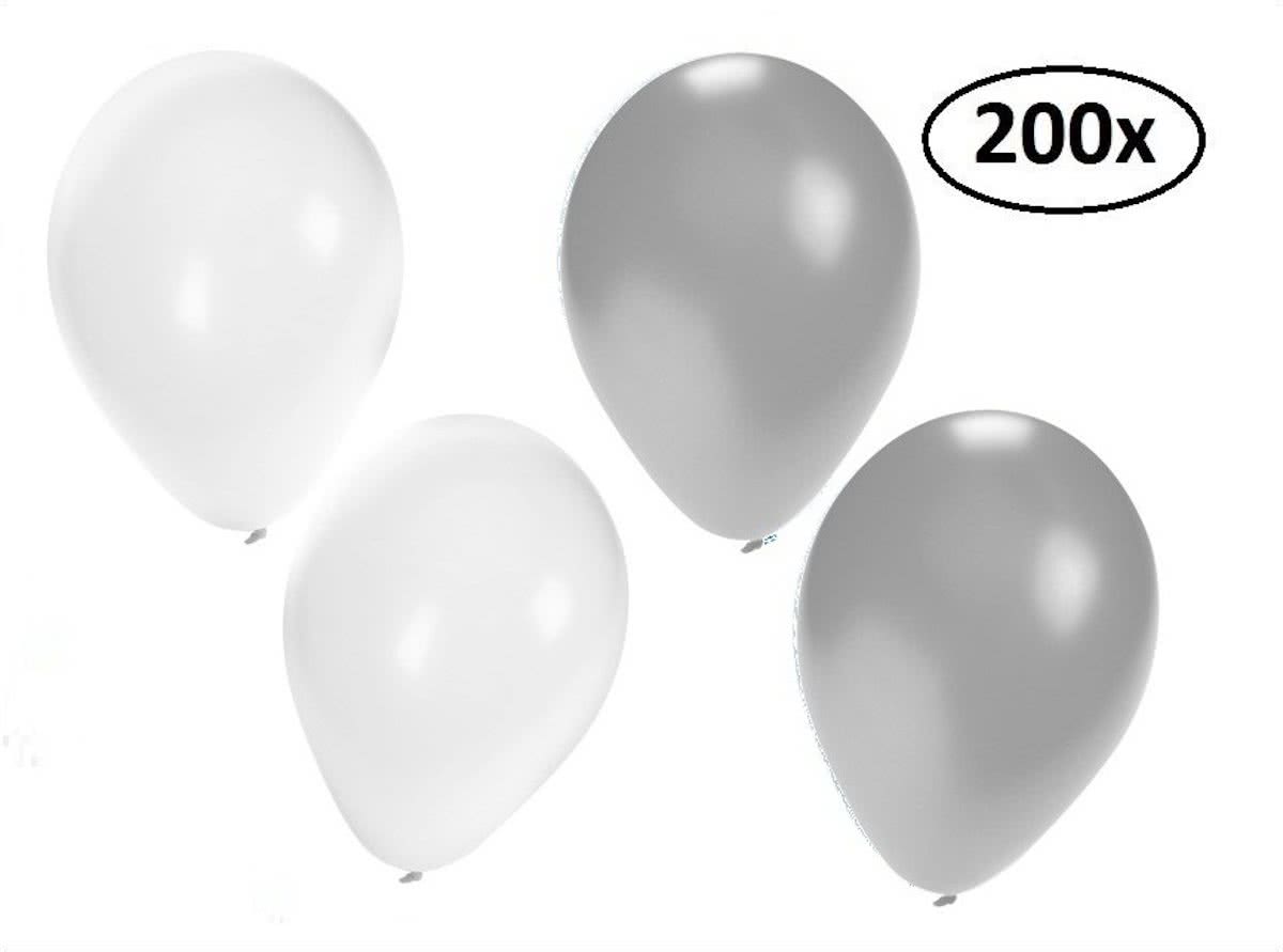 Ballonnen helium 200x zilver en wit