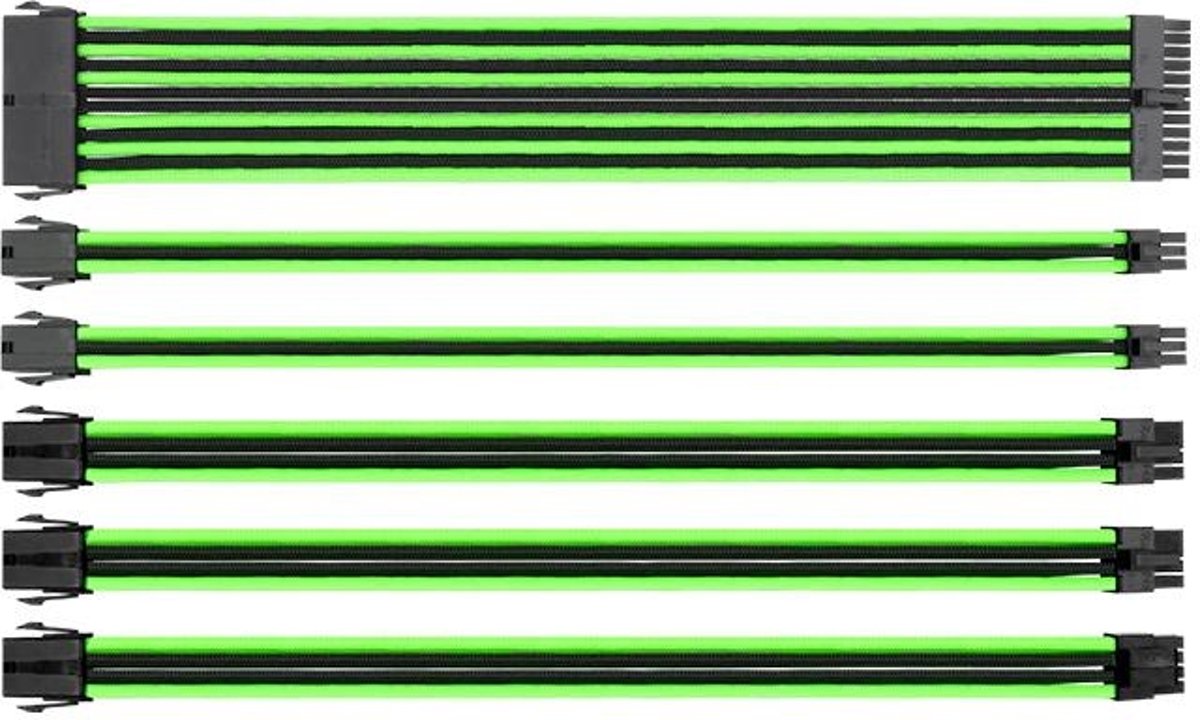 Thermaltake TtMod Sleeved Cable Combo Pack / Black & Green / 300mm