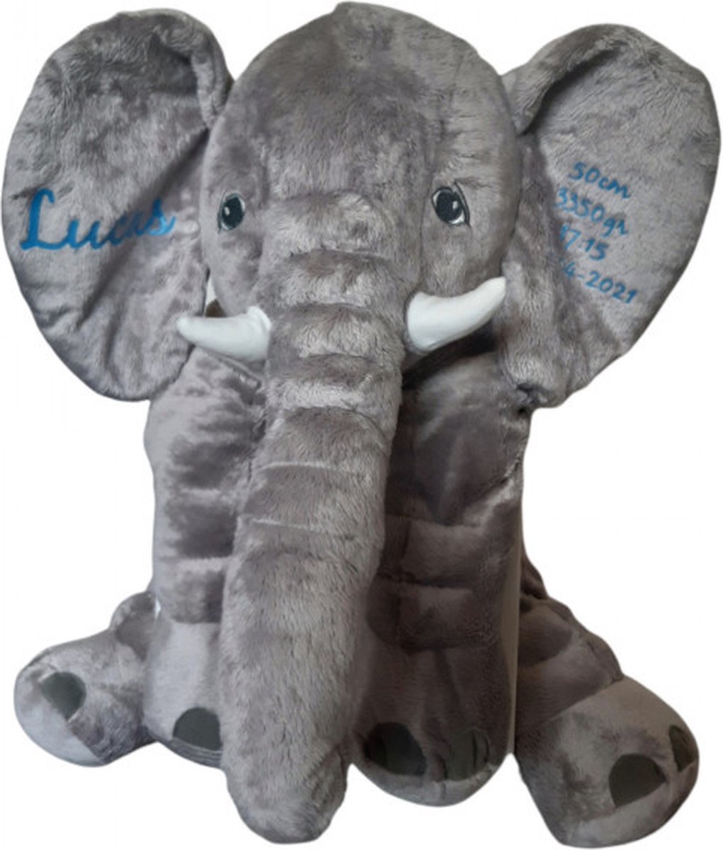 Pluche olifant 60cm, gepersonaliseerd geboortecadeau