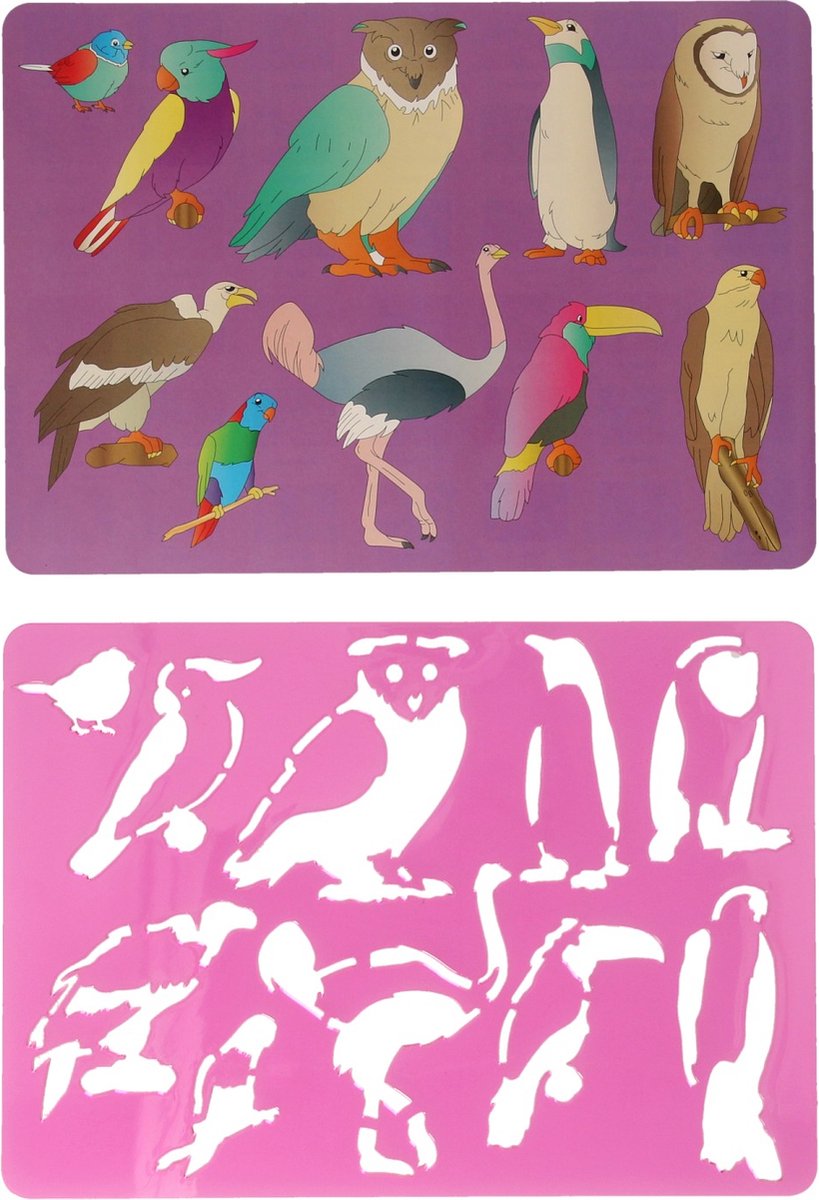 Tekensjabloon Vogels, 27x19cm